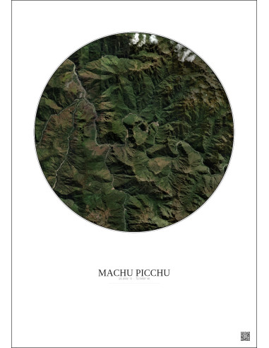 Affiche Machu Picchu – Poster vue satellite 10km Couleur | Gravura – Fond clair