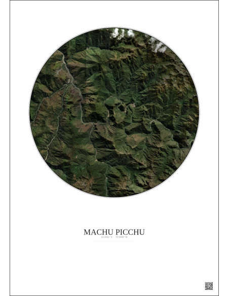 Affiche Machu Picchu – Poster vue satellite 10km Couleur | Gravura – Fond clair