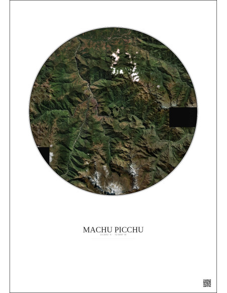 Affiche Machu Picchu – Poster vue satellite 20km Couleur | Gravura – Fond clair