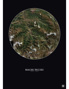 Machu Picchu Satellite View Poster 30km Color | Gravura – Dark background