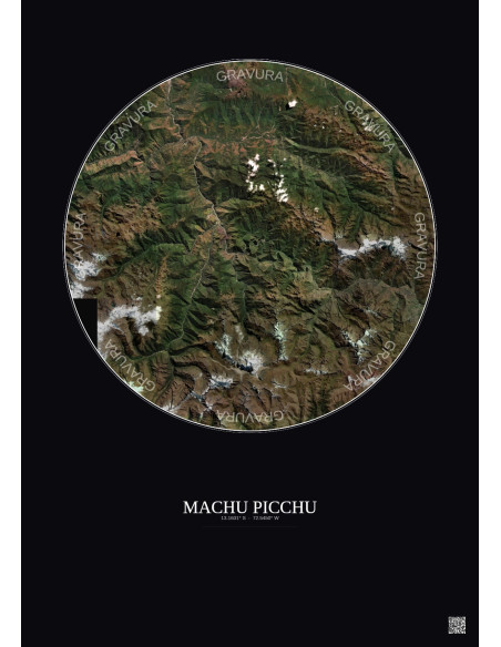 Machu Picchu Satellite View Poster 30km Color | Gravura – Dark background