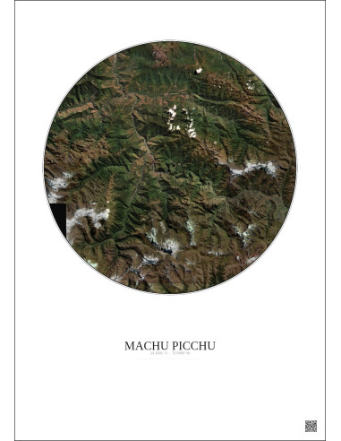 Affiche Machu Picchu – Poster vue satellite 30km Couleur | Gravura – Fond clair