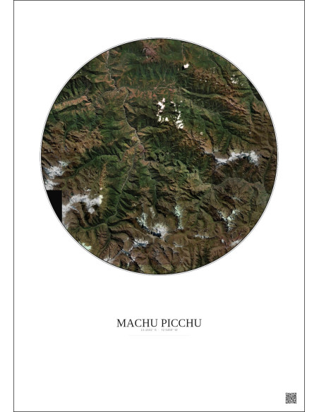 Affiche Machu Picchu – Poster vue satellite 30km Couleur | Gravura – Fond clair