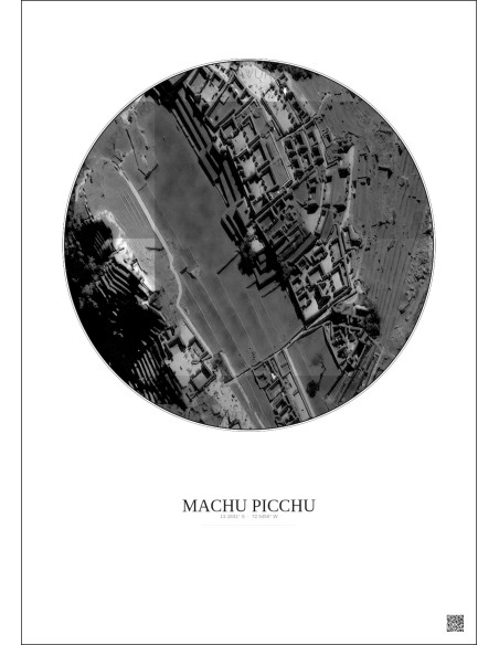 Machu Picchu Satellite View Poster 0.1km B&W | Gravura – Light background