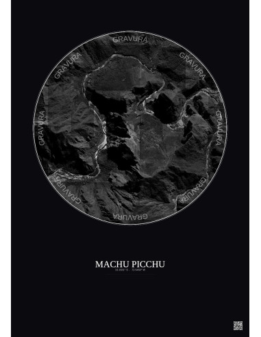 Machu Picchu Satellite View Poster 2.5km B&W | Gravura – Dark background
