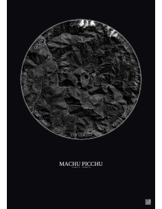Machu Picchu Satellite View Poster 10km B&W | Gravura – Dark background