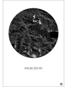 Machu Picchu Satellite View Poster 20km B&W | Gravura – Light background