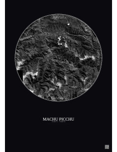 Machu Picchu Satellite View Poster 30km B&W | Gravura – Dark background