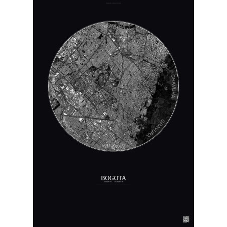 Affiche Bogota – Poster vue satellite 6km N&B | Gravura – Fond foncé