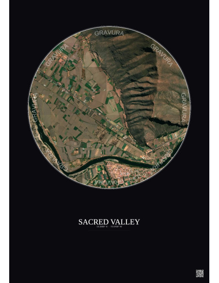 Affiche Sacred Valley – Poster vue satellite 1km Couleur | Gravura – Fond foncé