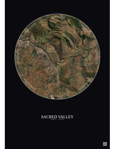 Affiche Sacred Valley – Poster vue satellite 5km Couleur | Gravura – Fond foncé