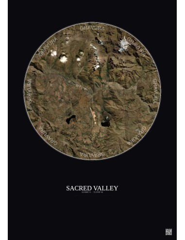 Affiche Sacred Valley – Poster vue satellite 20km Couleur | Gravura – Fond foncé