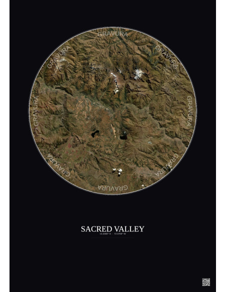 Affiche Sacred Valley – Poster vue satellite 30km Couleur | Gravura – Fond foncé