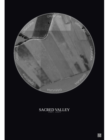 Affiche Sacred Valley – Poster vue satellite 0.1km N&B | Gravura – Fond foncé