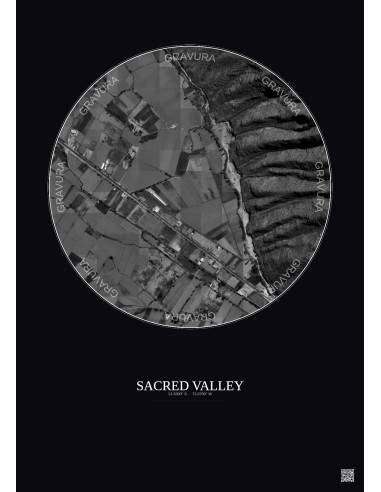 Affiche Sacred Valley – Poster vue satellite 0.5km N&B | Gravura – Fond foncé