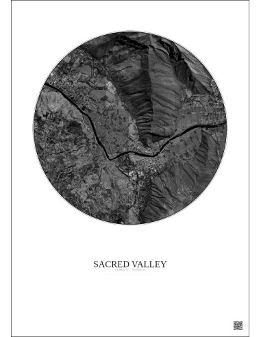 Affiche Sacred Valley – Poster vue satellite 2.5km N&B | Gravura – Fond clair