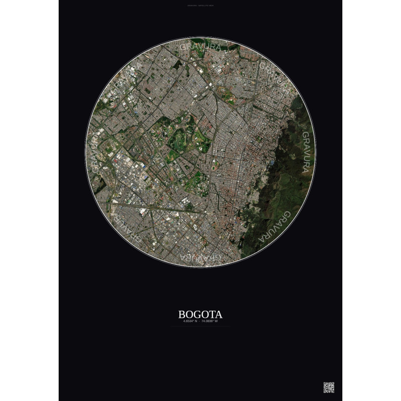 Affiche Bogota – Poster vue satellite 6km Couleur | Gravura – Fond foncé