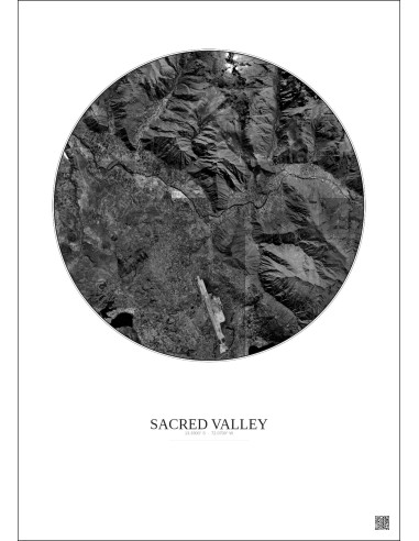 Sacred Valley Satellite View Poster 10km B&W | Gravura – Light background