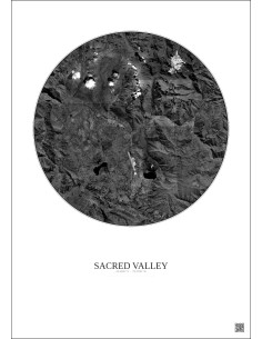 Affiche Sacred Valley – Poster vue satellite 20km N&B | Gravura – Fond clair