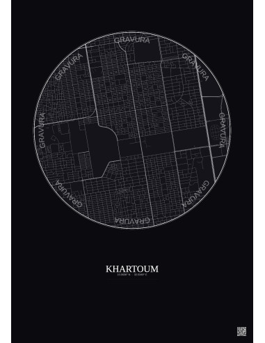 Affiche Khartoum – Poster carte de ville 2.5km | Gravura – Fond foncé