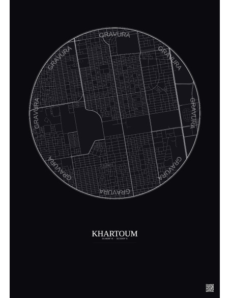 Affiche Khartoum – Poster carte de ville 2.5km | Gravura – Fond foncé