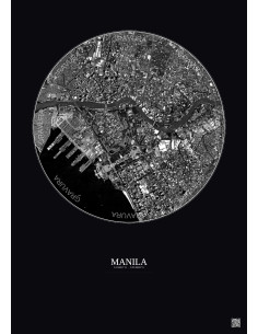 Manila Satellite View Poster 2.5km B&W | Gravura – Dark background