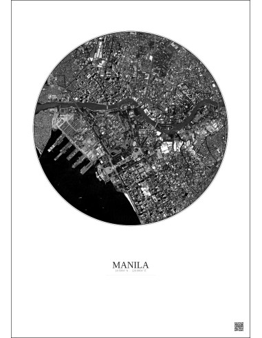 Affiche Manila – Poster vue satellite 2.5km N&B | Gravura – Fond clair