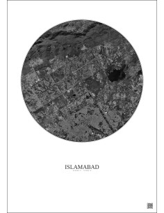 Islamabad Satellite View Poster 10km B&W | Gravura – Light background