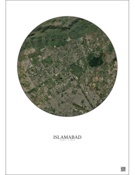 Affiche Islamabad – Poster vue satellite 10km Couleur | Gravura – Fond clair