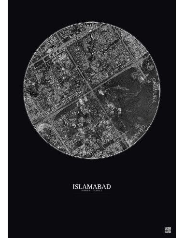 Islamabad Satellite View Poster 2.5km B&W | Gravura – Dark background