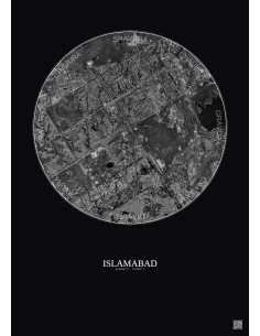 Islamabad Satellite View Poster 6km B&W | Gravura – Dark background