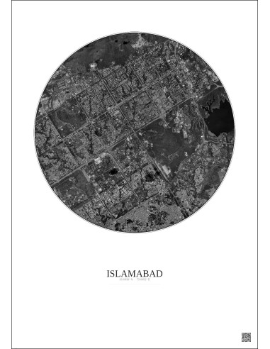 Affiche Islamabad – Poster vue satellite 6km N&B | Gravura – Fond clair