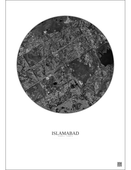Affiche Islamabad – Poster vue satellite 6km N&B | Gravura – Fond clair
