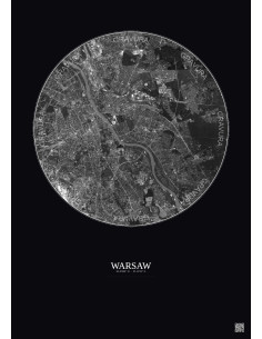 Warsaw Satellite View Poster 10km B&W | Gravura – Dark background