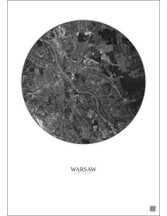 Warsaw Satellite View Poster 10km B&W | Gravura – Light background