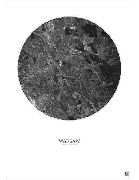 Warsaw Satellite View Poster 10km B&W | Gravura – Light background