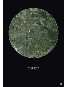 Warsaw Satellite View Poster 10km Color | Gravura – Dark background