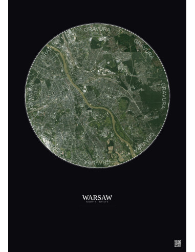 Affiche Warsaw – Poster vue satellite 10km Couleur | Gravura – Fond foncé