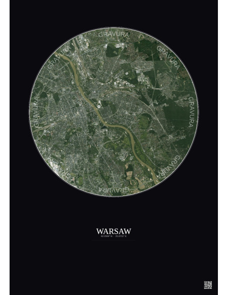 Affiche Warsaw – Poster vue satellite 10km Couleur | Gravura – Fond foncé