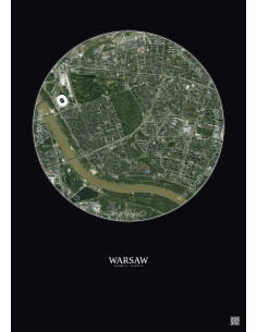 Warsaw Satellite View Poster 2.5km Color | Gravura – Dark background