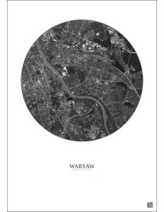 Warsaw Satellite View Poster 6km B&W | Gravura – Light background