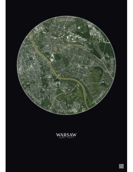 Affiche Warsaw – Poster vue satellite 6km Couleur | Gravura – Fond foncé