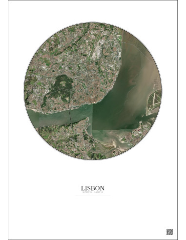 Lisbon Satellite View Poster 10km Color | Gravura – Light background