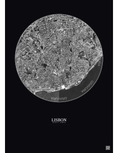 Lisbon Satellite View Poster 2.5km B&W | Gravura – Dark background