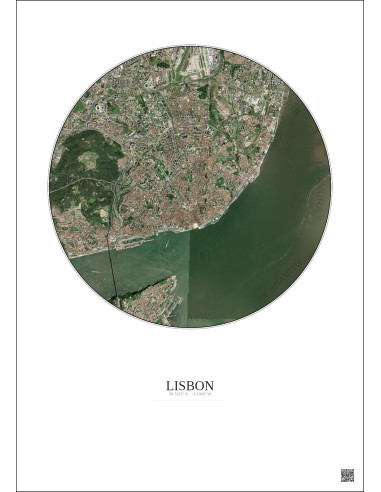 Affiche Lisbon – Poster vue satellite 6km Couleur | Gravura – Fond clair