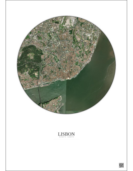 Affiche Lisbon – Poster vue satellite 6km Couleur | Gravura – Fond clair