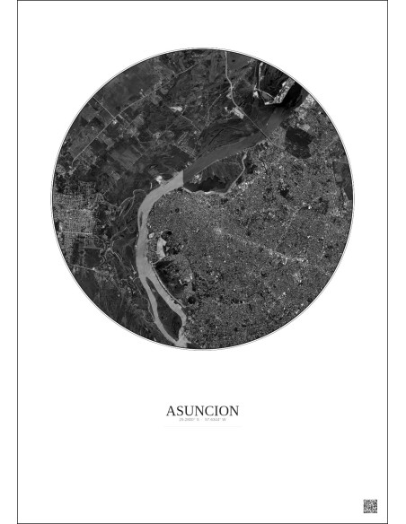 Asuncion Satellite View Poster 10km B&W | Gravura – Light background