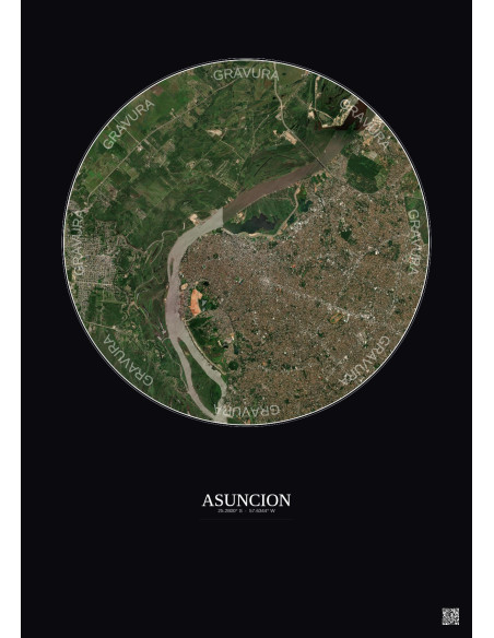 Asuncion Satellite View Poster 10km Color | Gravura – Dark background