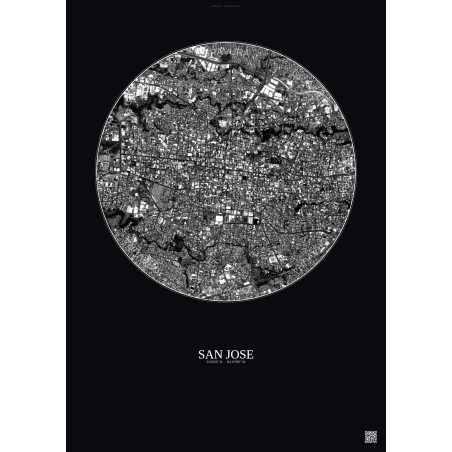 Affiche San Jose – Poster vue satellite 2.5km N&B | Gravura – Fond foncé