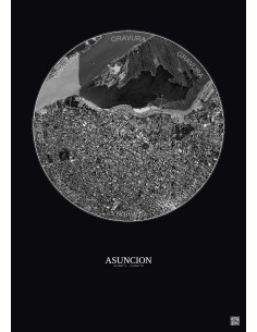 Affiche Asuncion – Poster vue satellite 2.5km N&B | Gravura – Fond foncé